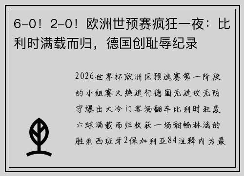 6-0！2-0！欧洲世预赛疯狂一夜：比利时满载而归，德国创耻辱纪录